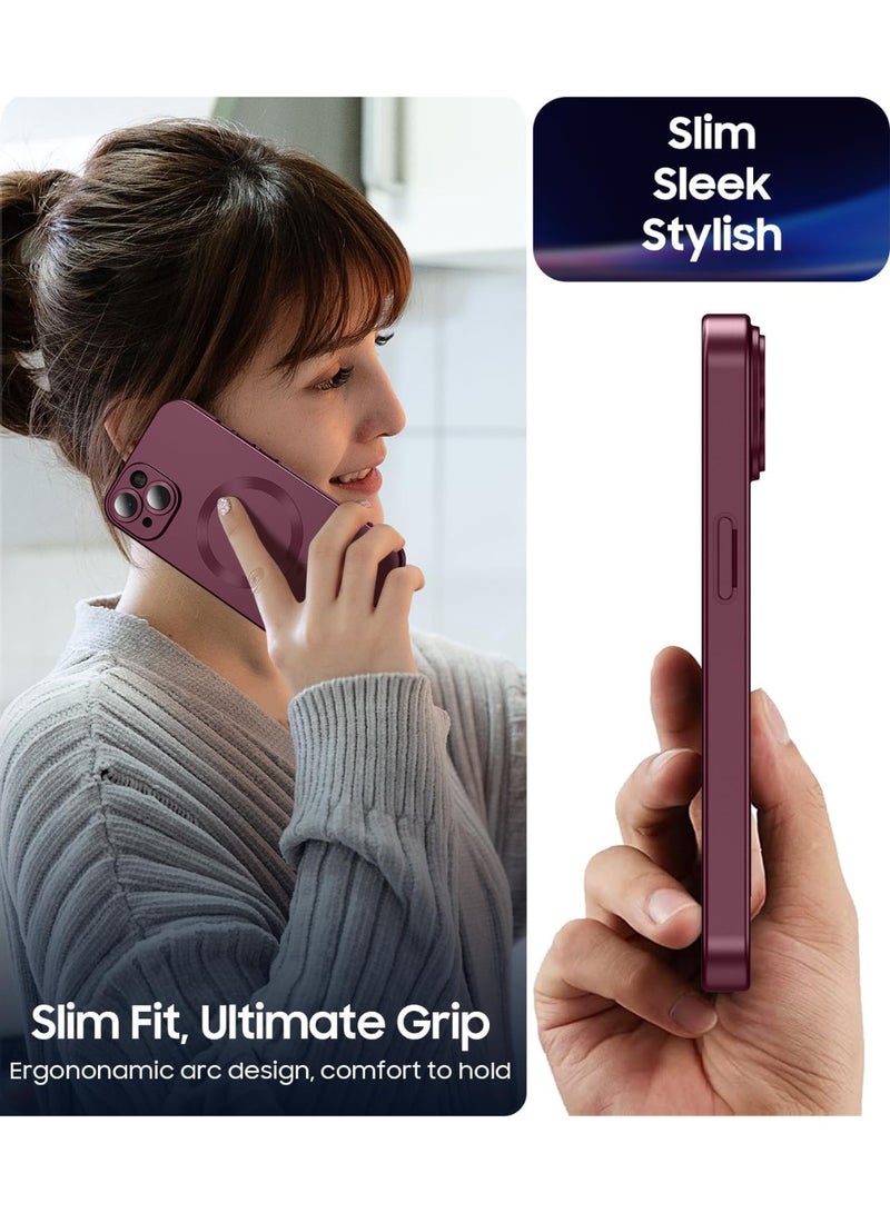 جراب مغناطيسي متوافق مع iPhone 15 Plus [متوافق مع MagSafe] [واقي عدسة الكاميرا المدمج] جراب هاتف رفيع ناعم من السيليكون المقاوم للصدمات لامع معدني (أحمر فاتح) - Image 5